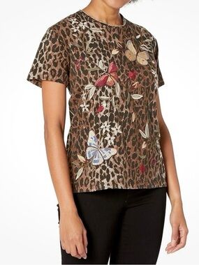 Johnny Was Penelope Shirt LeopardBrown Relaxed Butterfly Tee Embroidery size M